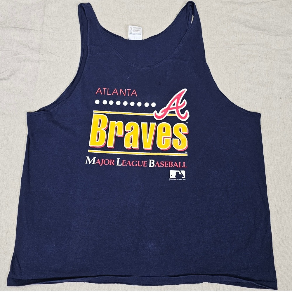 Hanes Atlanta Braves MLB Tank Top Navy Blue 1992 Size XXL Graphic Sleeveless VTG